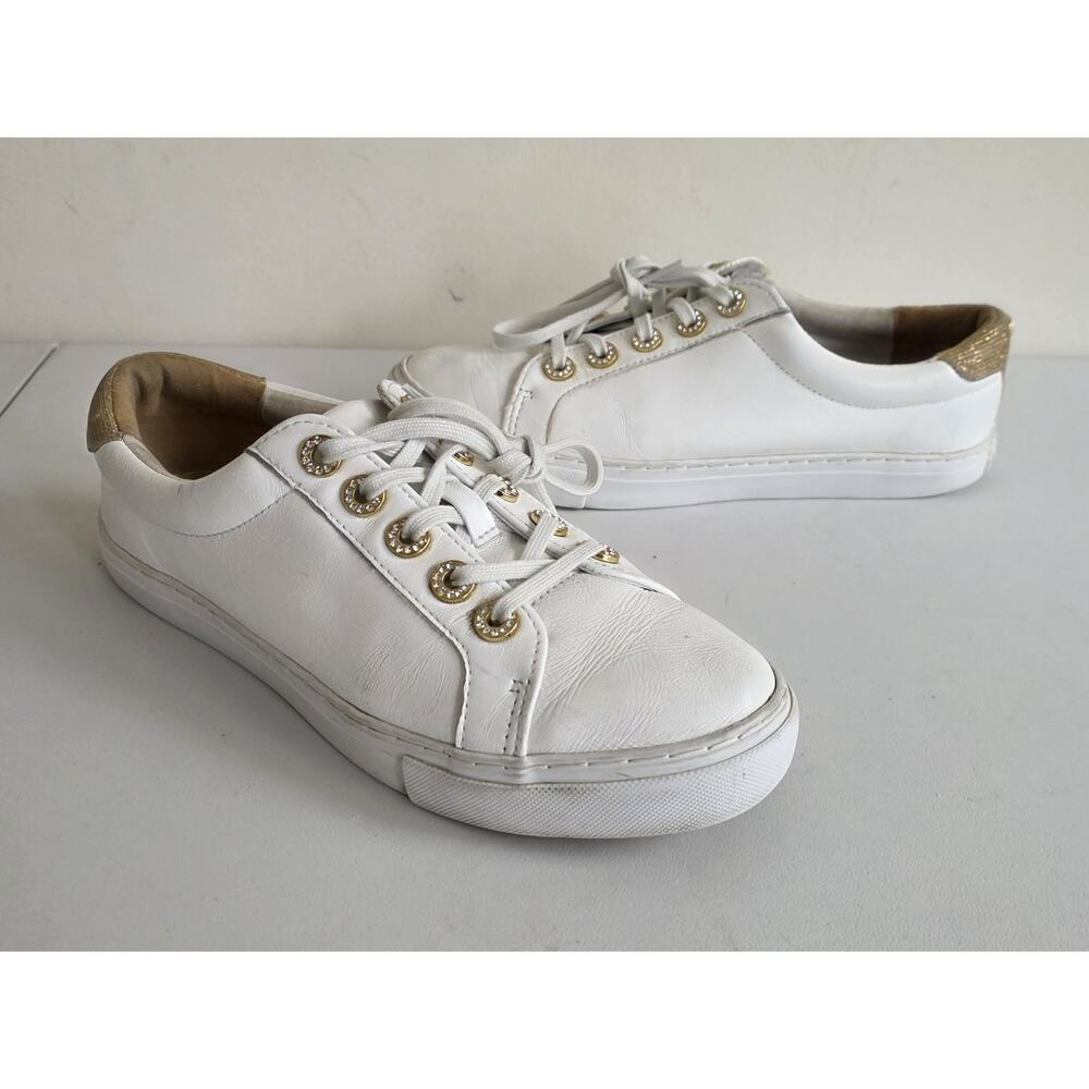 Lilly Pulitzer Lux Hallie Low Top Leather Sneaker Rhinestones White Size 8.5